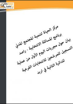 بيان حول مجريات اليوم الأول من عملية التسجيل للمرشحين للانتخابات الفرعية للدائرة الثانية في اربد